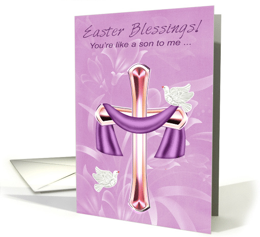 Easter, Like a Son, Religious, cross with white doves and flowers card