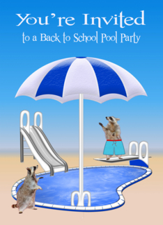 Invitations to Back to School Pool Party, general, Raccoons, pool side