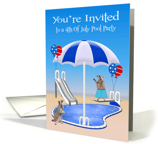 Invitations to 4th Of July Pool Party, general, Raccoons,... (1365072)