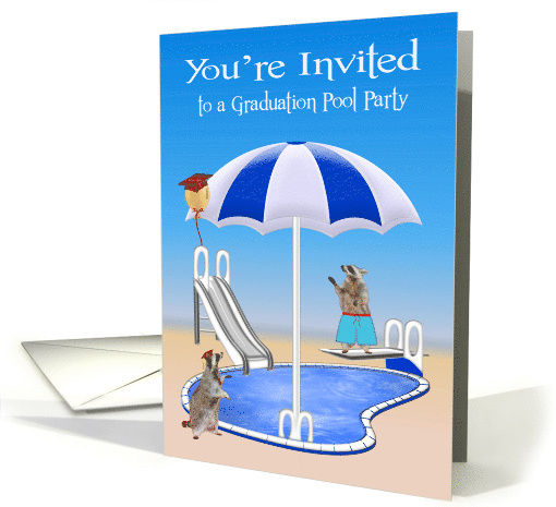 Invitations to Graduation Pool Party with Raccoons by the... (1365138)