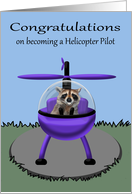 Congratulations becoming Helicopter Pilot, general, raccoon flying card