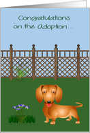 Congratulations On Adoption of a Dachshund with a Dog in a Yard card