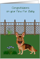 Congratulations On New Pet German Shepherd with a Yard and Flowers card