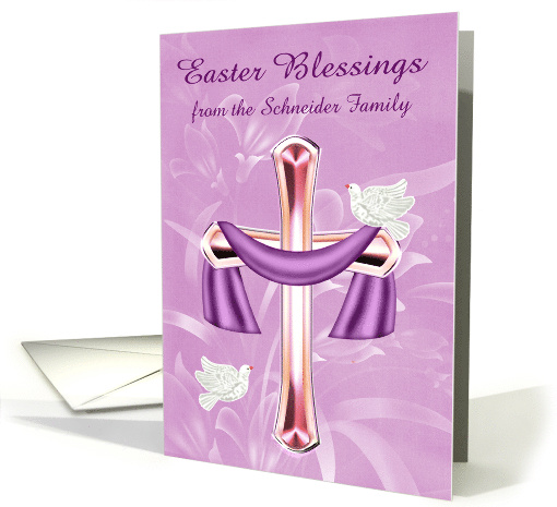 Easter Religious Custom Name with a Cross and White Doves card