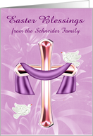 Easter Religious Custom Name with a Cross and White Doves card