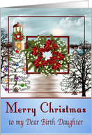 Christmas To Birth Daughter, snowy lighthouse scene on blue, wreath card