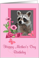 Birthday on Mother’s Day, general, Portrait of a raccoon, flower frame card