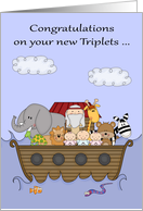 Congratulations on new triplets, a boy and 2 girls, Noah’s Ark Theme card