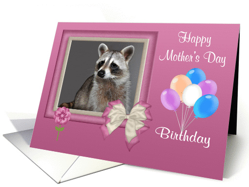 Birthday on Mother's Day, general, Raccoon in bow frame, balloons card