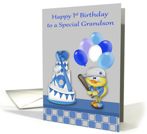 1st Birthday to Grandson, baseball theme, baby chick... (1370530)
