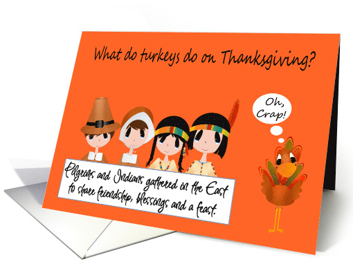 Thanksgiving Adult Humor with a Cute Turkey Thinking Oh Crap card