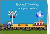5th Birthday to Grandson Card with two Boys in a Train and Balloons card
