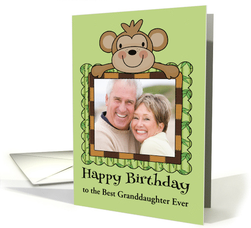 Birthday Custom Photo Card with a Cute Smiling Monkey on a Frame card
