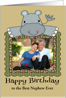 Birthday Custom Photo and Relationship Card with a Cute Hippo Frame card