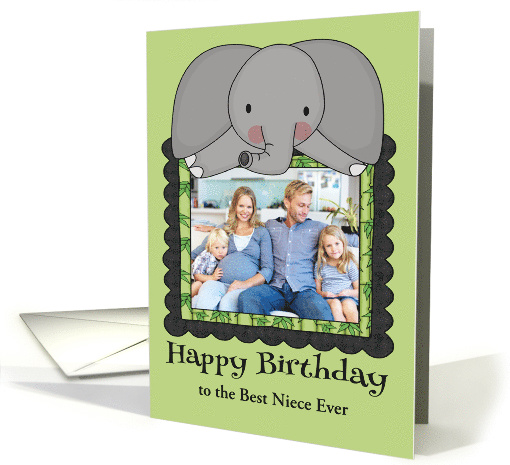 Birthday Custom Photo Card with a Cute Smiling Elephant Frame card
