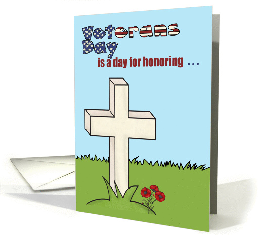 Veterans Day, general, a white cross with a pretty red flower card