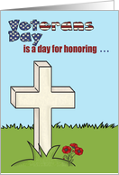 Veterans Day, general, a white cross with a pretty red flower card