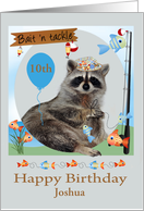 Birthday, Custom Name, Raccoon fishing holding a line of cute fish card