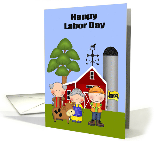 Labor Day Card with Farmers and a Laborer on a Farm with... (1372142)