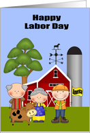 Labor Day Card with Farmers and a Laborer on a Farm with a Cute Cow card