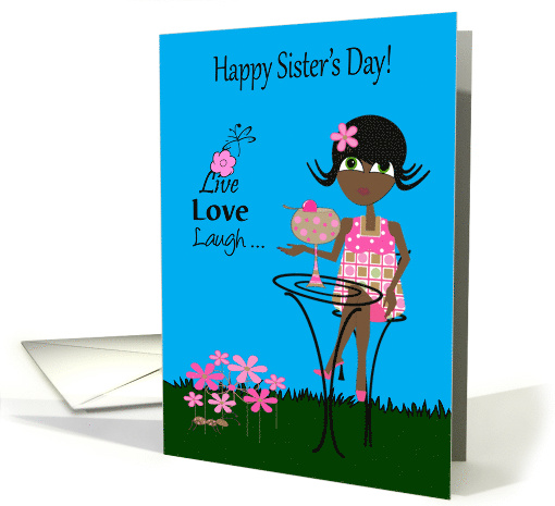 Sister's Day with a Dark Skinned Woman Enjoying a Large Cocktail card