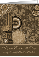 Brother’s Day to Foster Brother, old vintage steam punk gears, brown card