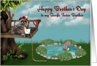 Brother’s Day to Foster Brother, Raccoon fishing from tree, pond card
