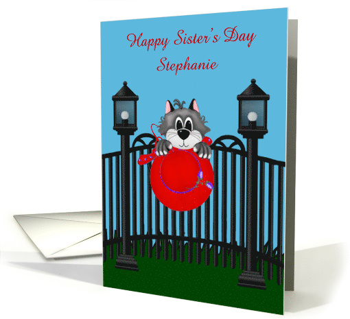 Sister's Day Custom Name Card with a Cat on a Fence... (1373948)