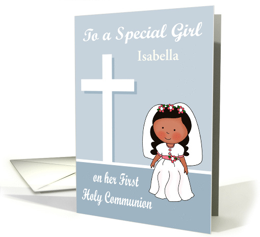 Congratulations On First Communion Custom Name Dark-skinned Girl card