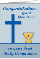 Congratulations On First Communion to great grandson, chalice card