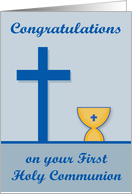 Congratulations On First Communion, general, chalice with blue cross card