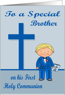 Congratulations On First Communion to brother, boy with blonde hair card