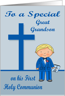 Congratulations On First Communion to Great Grandson Blonde Boy card