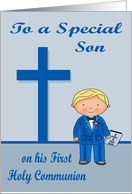 Congratulations On First Communion to son, boy with blonde hair card