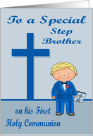 Congratulations On First Communion to step brother, blonde boy card