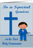 Congratulations On First Communion to grandson, dark-skinned boy card