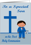 Congratulations On First Communion to son, dark-skinned boy card