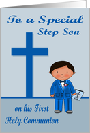 Congratulations On First Communion to step son, dark-skinned boy card