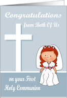 Congratulations On First Communion from both of us, girl with red hair card