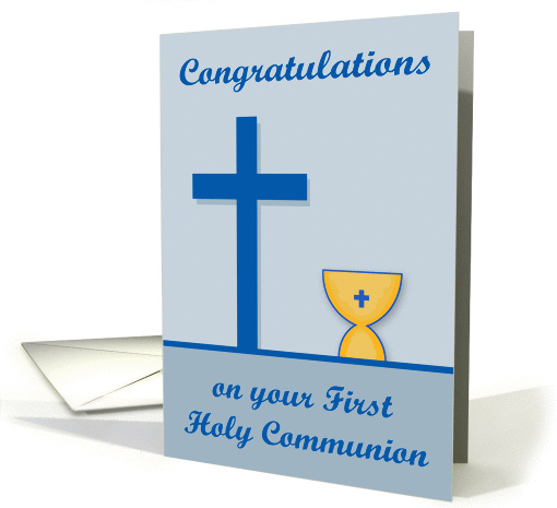 Congratulations On First Communion, general, chalice, blue cross card