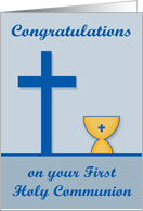 Congratulations On First Communion, general, chalice, blue cross card