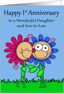 1st Wedding Anniversary to Daughter and Son in Law Card with Flowers card