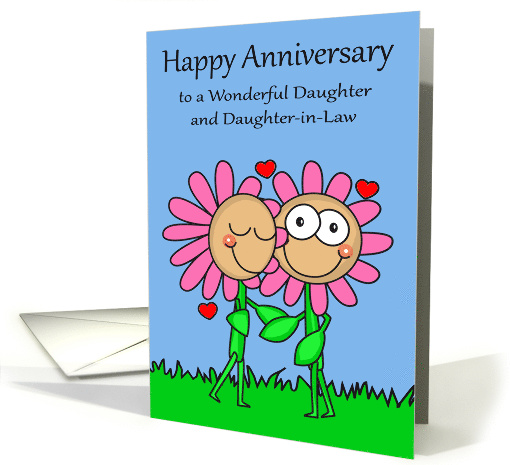 Anniversary to Daughter and Daughter in Law with a Flower Couple card