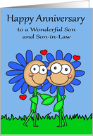 Anniversary to Son and Son in Law with a Flower Couple Embracing card