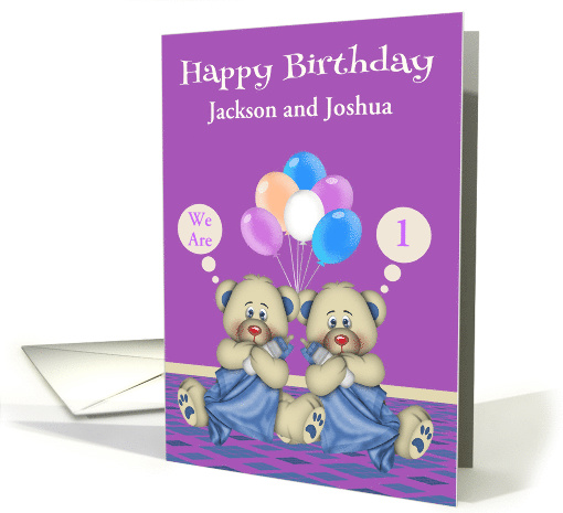 Birthday to Twin Boys Custom Name and Age Card with Bears... (1376992)