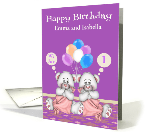 Birthday to Twin Girls Custom Name and Age with Bears and... (1376998)