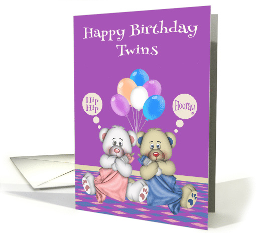 Birthday to Twins with Cute Girl and Boy Bears Holding Blankets card