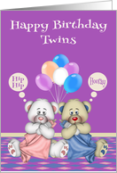 Birthday to Twins with Cute Girl and Boy Bears Holding Blankets card