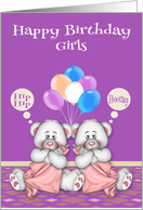 Birthday to Twin Girls with Cute Bears Holding Blankets and Bottles card