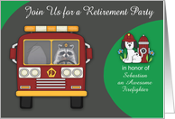 Invitation to retirement party for firefighter, custom name, Raccoon card